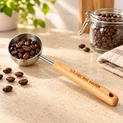 Stainless Steel Measuring Scoop with Beechwood Handle