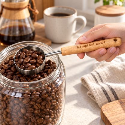 Stainless Steel Measuring Scoop with Beechwood Handle